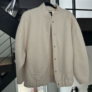 Cream Utility Jacket with Relaxed Fit and Collared Neckline